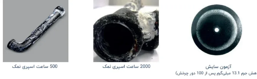 نتایج آزمون اسپری نمک ۵۰۰ و ۲۰۰۰ ساعت و آزمون سایش تیبر روی اتصالات توپی برزیل